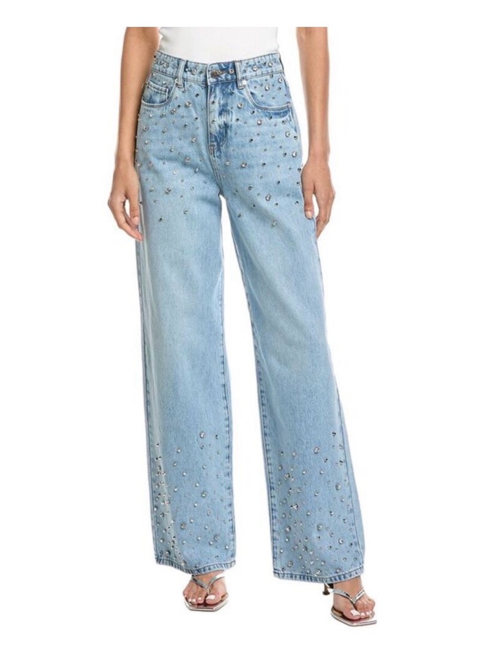 Blank Nyc Womens  Diamonds In The Sky Light Indigo High-Rise Wide Leg Jean